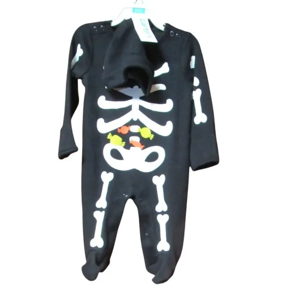 Carter's Just One You Infant Halloween Skeleton Costume & Cap Bodysuit Size 3M